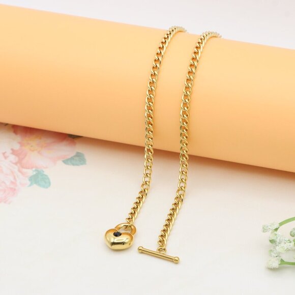 "Heart Charm Chunky Chain Yellow Necklace in Gold Finish, XPNL0375 - Picture 13 of 13